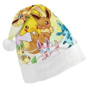 Pokemon Eevee Christmas Hat Santa Hat Xmas Holiday Hat Classic Santa Hat for Xmas New Year Party Headwear for Unisex Adults Teens New Year Festive Holiday Party Supplies